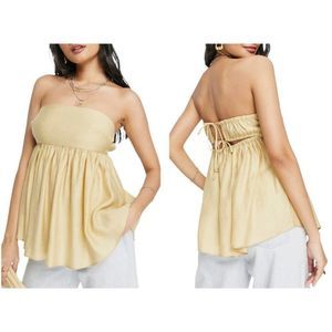 NWOT TOPSHOP Beige Strapless Babydoll Top (8)